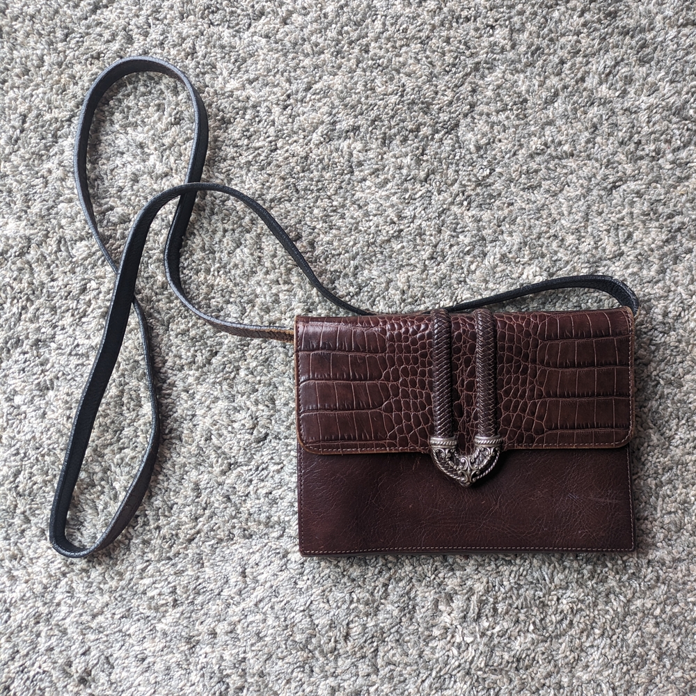 Brighton Dark Brown Croc-Embossed Crossbody Bag